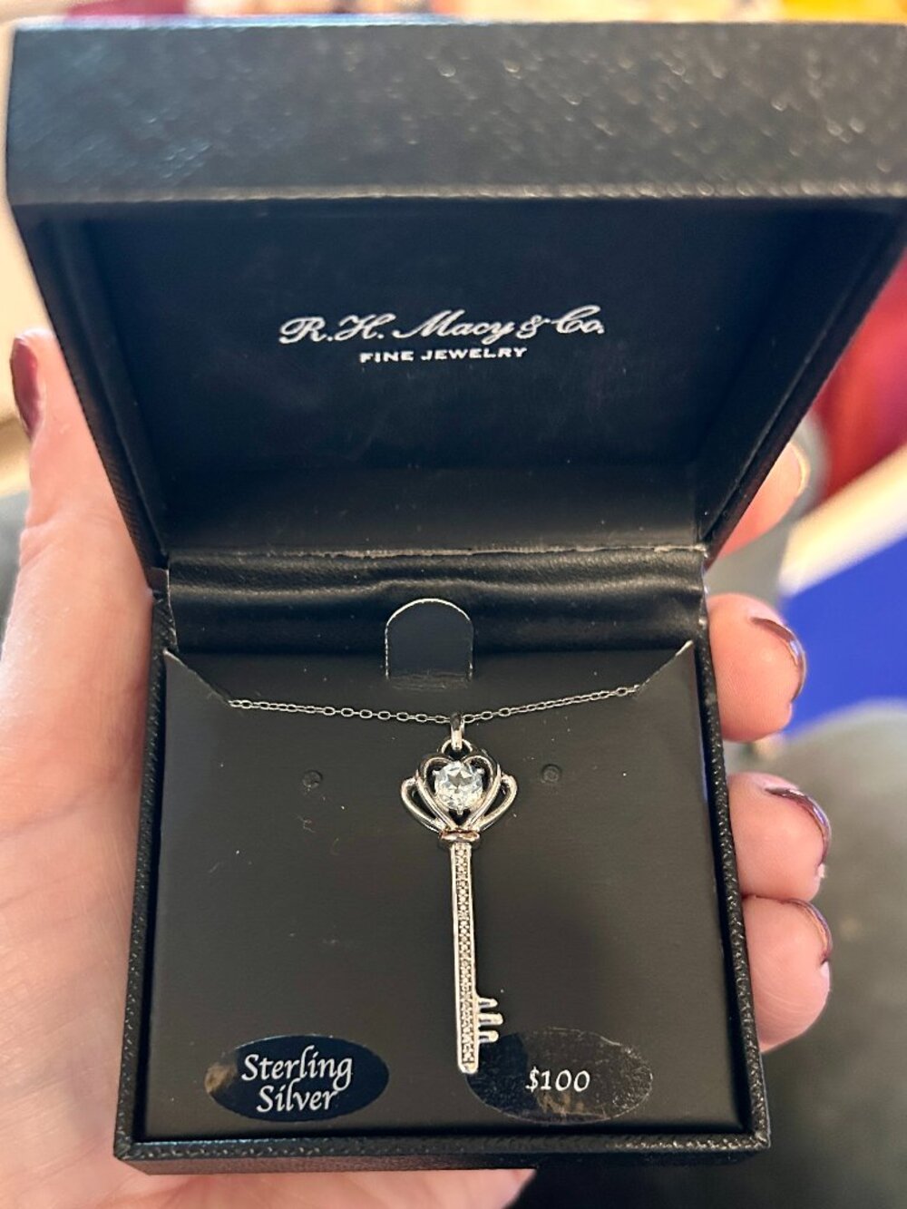 Macy's Sterling Silver and Blue Topaz Key Pendant Necklace - NWT